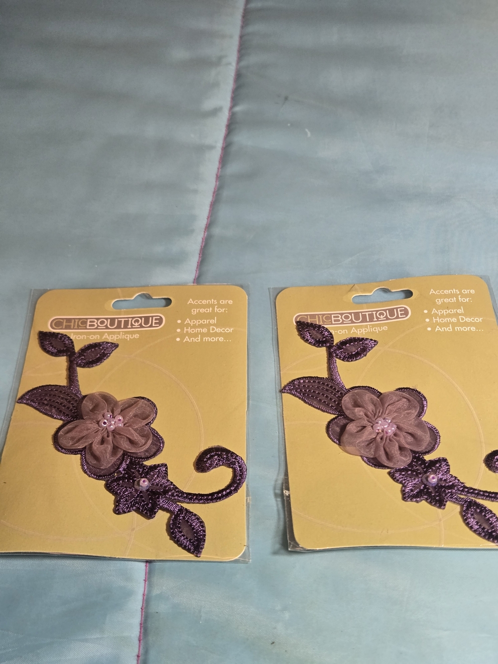 2 ChicBoutique Iron-On Applique Accents New Purple Flowers